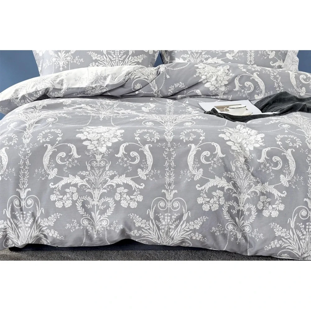 Lauren Grey Damask 100% Cotton Comforter set Queen Regal Quiet Luxury Parisian‎